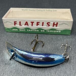 Vintage Helin Tackle Co. Flatfish T50 HE Deep Blue Fishing Lure 2 Treble Hooks